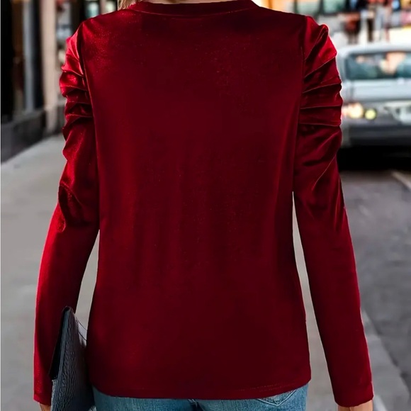 ❄️Puff sleeve crew Neck top velvet Feel - Picture 3 of 4
